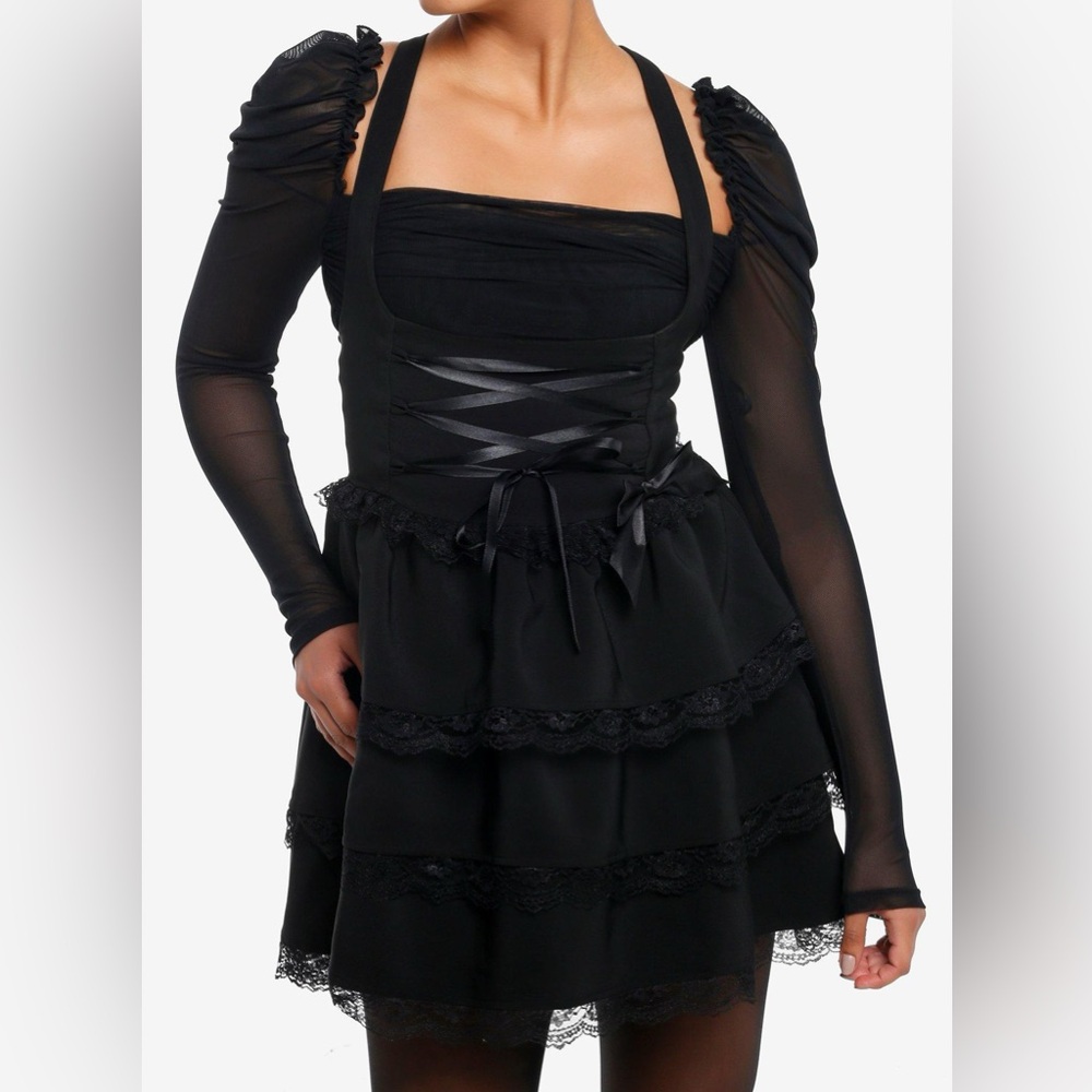 SOLD NWT Social Collision Black Tiered Lace Underbust Skirtall